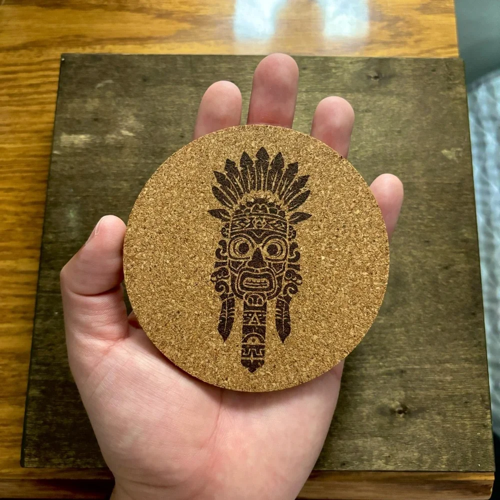 Aztec Clipart 3 Laser Engraved Cork Coaster